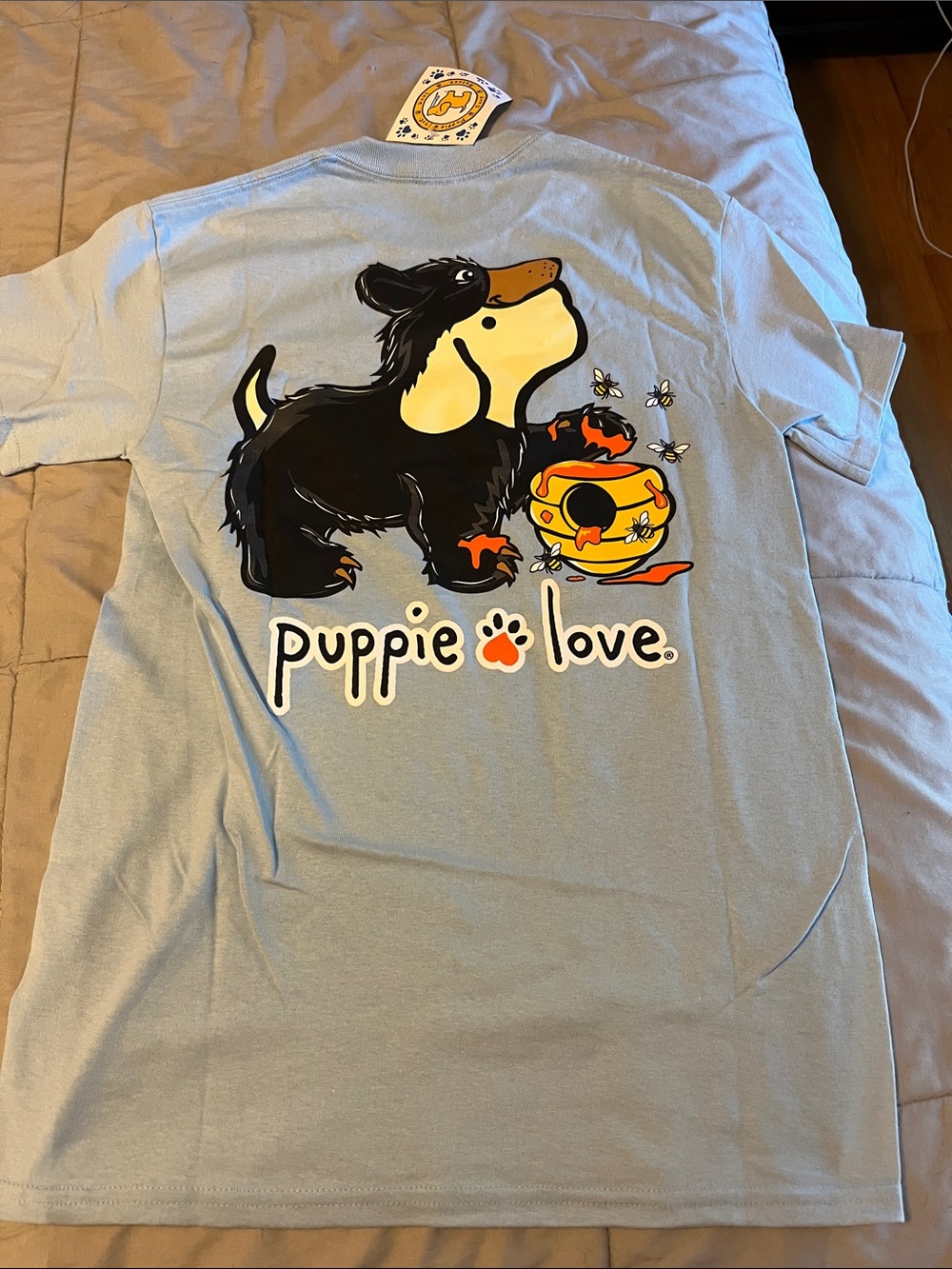 Puppy Love -unisex- Light Blue Dog Graphic Tee size S